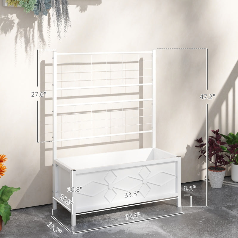 Outdoor Planter Box Galvanized Raised Garden Bed With Trellis For Climbing Vines