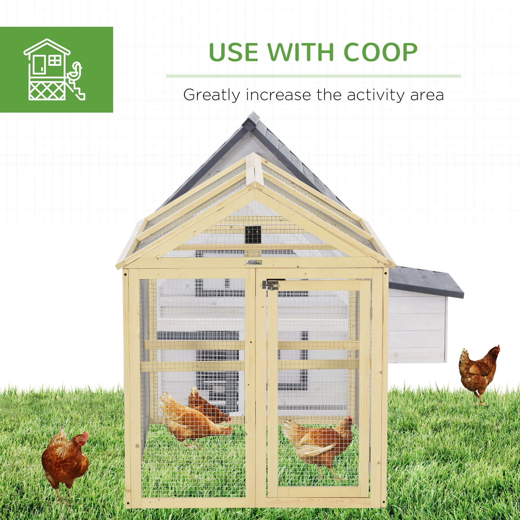 Wooden Chicken Run, Combinable Design with Perches, 4.6' x 2.8', Nature Wood