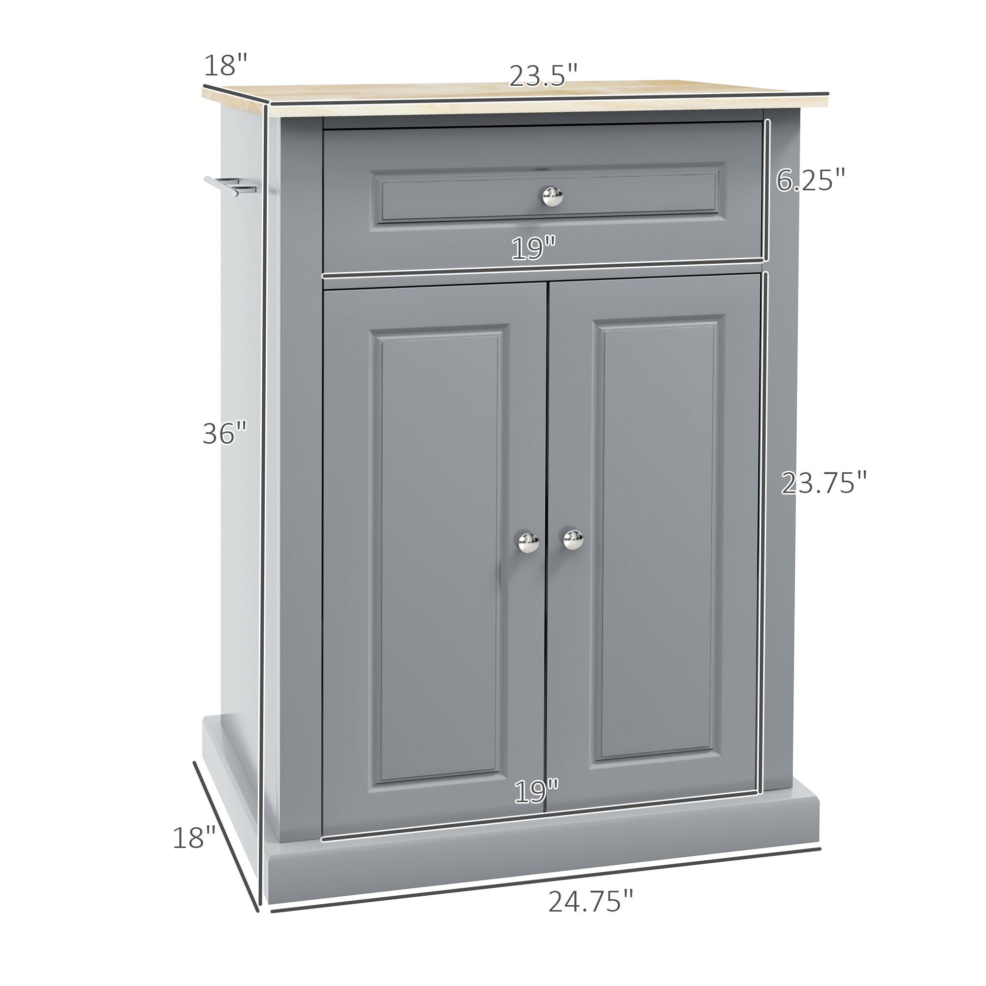 Rolling Kitchen Island Cart, Portable Serving Trolley Table with Drawer, Adjustable Shelf and 2 Towel Racks, Grey