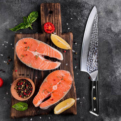 Qulajoy Chef Knife 8 Inch,Professional Japanese VG-10 Damascus 67 Layer Blade,Ultra Sharp Hammered Master Chefs Knife,Ergonomic G10 Handle,Triple Rivet And Full Tang