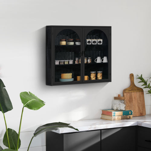 Modern Two-door Wall Cabinet With Glass Door With Characteristic Woven Pattern, Black Unavailable Platforms- Temu