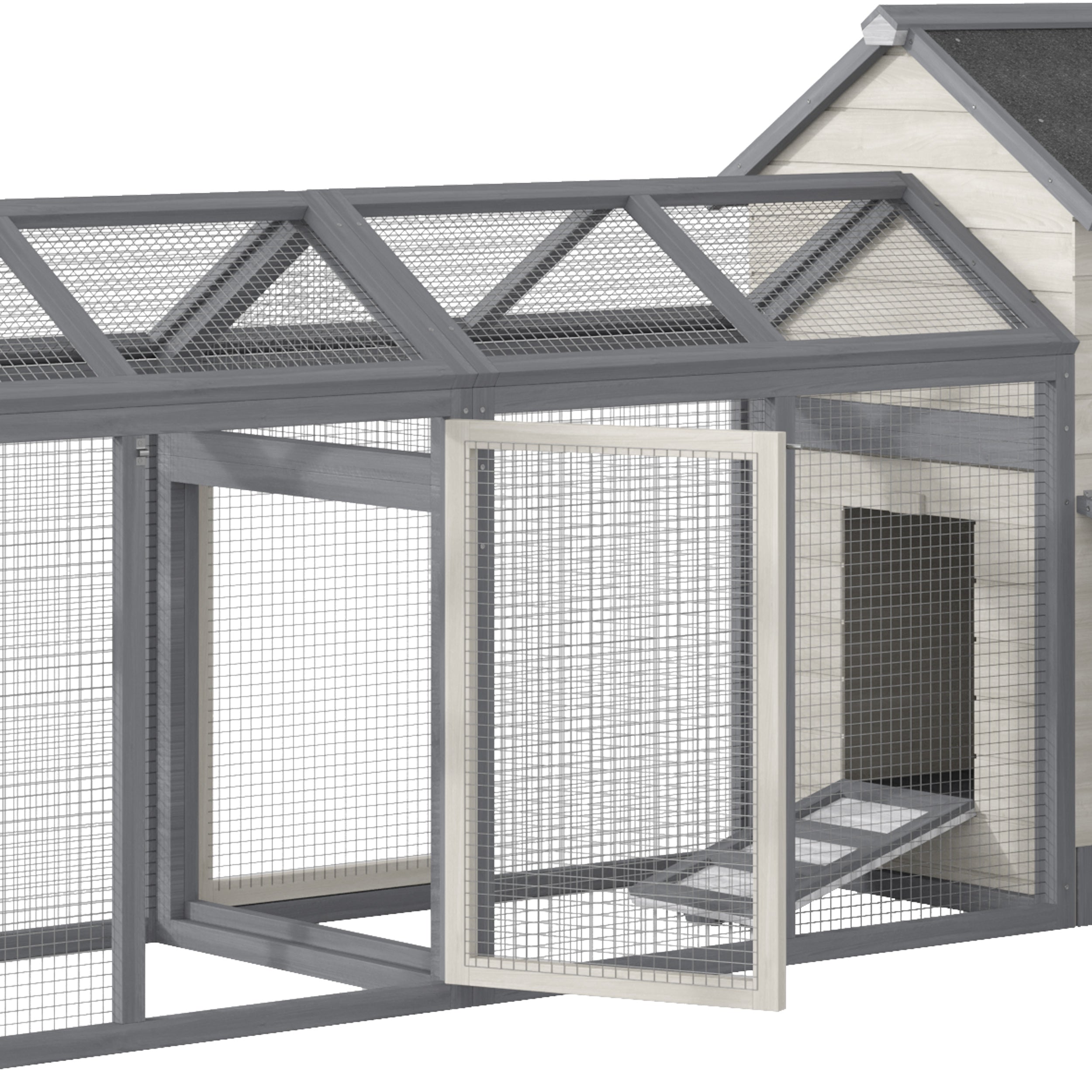 100" Chicken Coop Wooden Chicken House Large Rabbit Hutch Poultry Cage Backyard with Double Run, Nesting Box, Gray