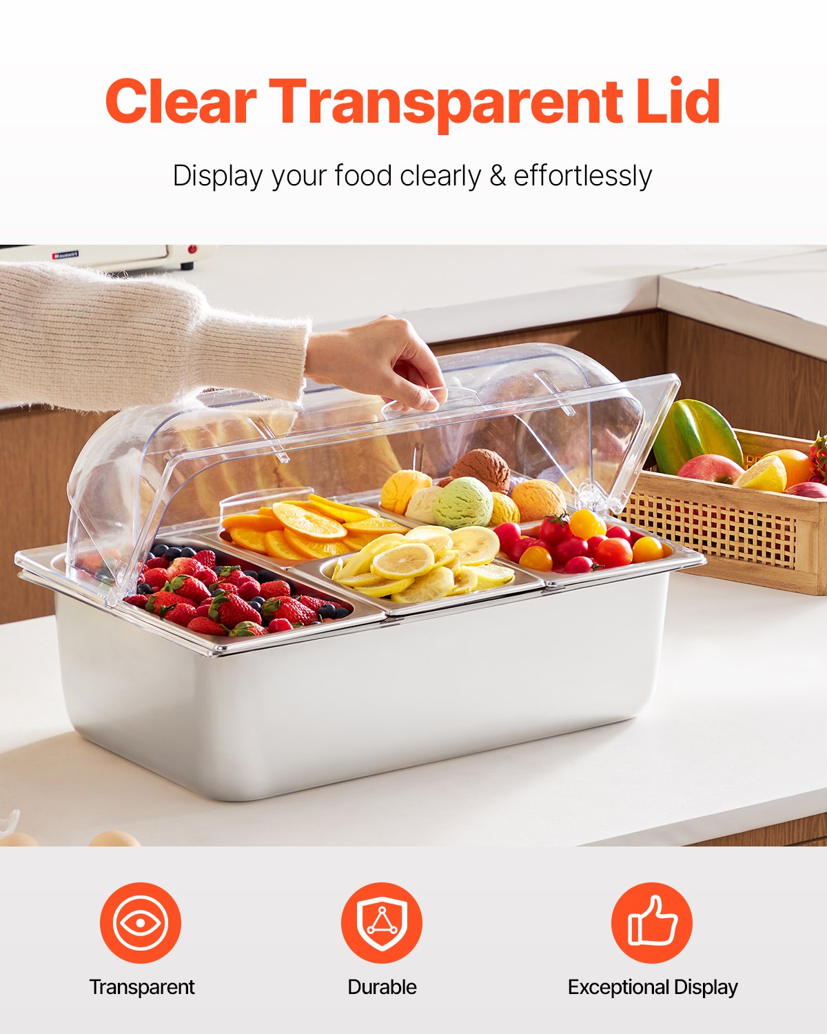 Countertop Food Serving Display Container 5 Pan Condiment Dispenser With Lid