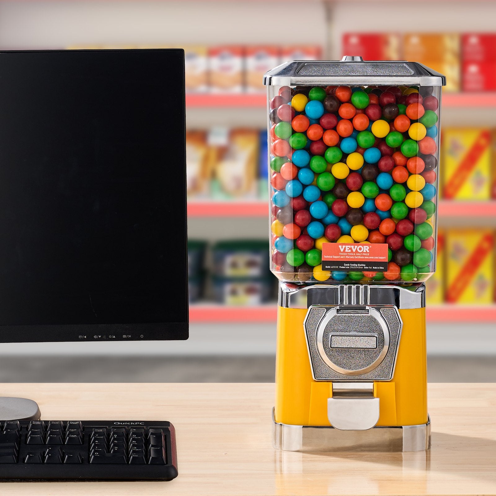 17' H Gumball Machine Vending Coin Bank Vintage Candy Dispenser PC Yellow