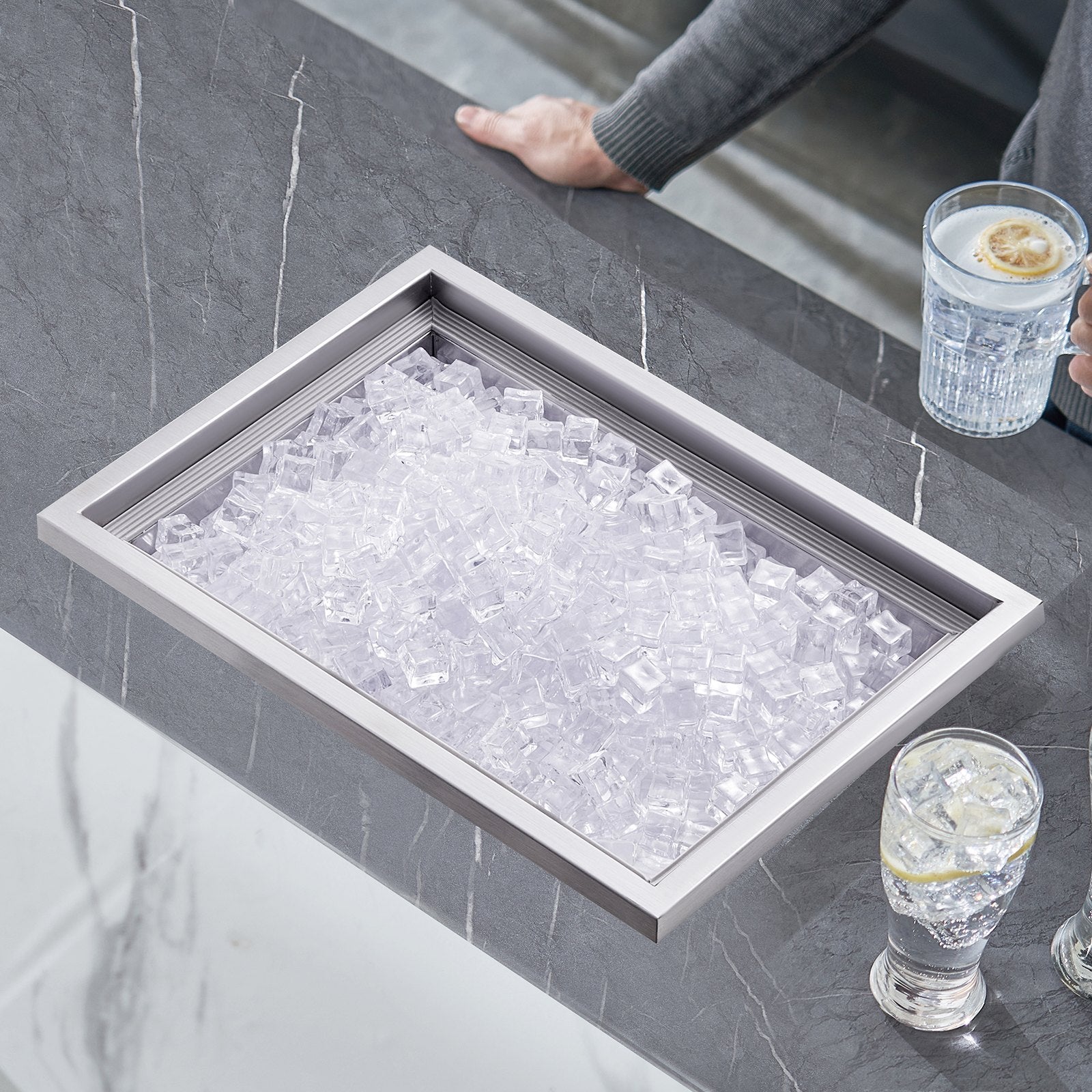 Drop In Ice Chest, 20'L X 14'W X 12'H Stainless Steel Ice Cooler, Commercial Ice Bin With Cover, 40 Qt Outdoor Kitchen Ice Bar, Drain-pipe And Drain Plug Included, For Cold Wine Beer