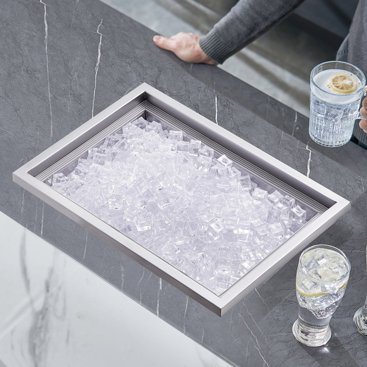 Drop In Ice Chest, 20'L X 14'W X 12'H Stainless Steel Ice Cooler, Commercial Ice Bin With Cover, 40 Qt Outdoor Kitchen Ice Bar, Drain-pipe And Drain Plug Included, For Cold Wine Beer