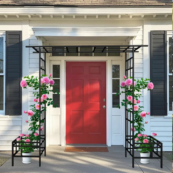 Metal Garden Arch With Adjustable Width W68.11''~W94.29''  Climbing Plants Support Rose Arch Outdoor Black