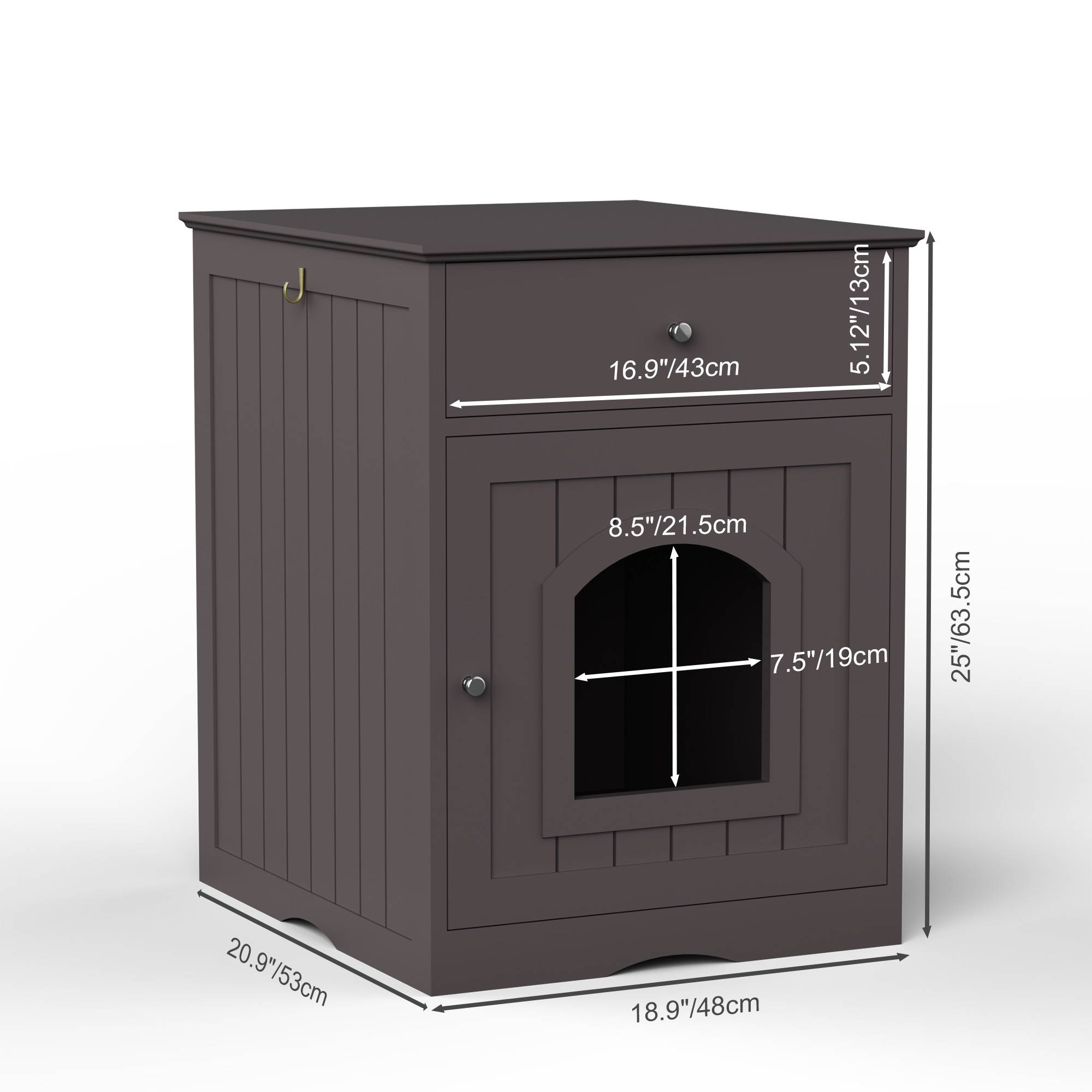Wooden Pet House Cat Litter Box Enclosure With Drawer, Side Table Indoor Pet Crate