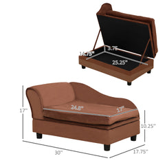 Pet Sofa Bed Couch with Storage, Pet Sofa for Cats and Small Dogs, Brown