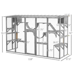 Playground Cat Window Box Outside Enclosure For Multiple Cats W Shelves & Bridges, Gray