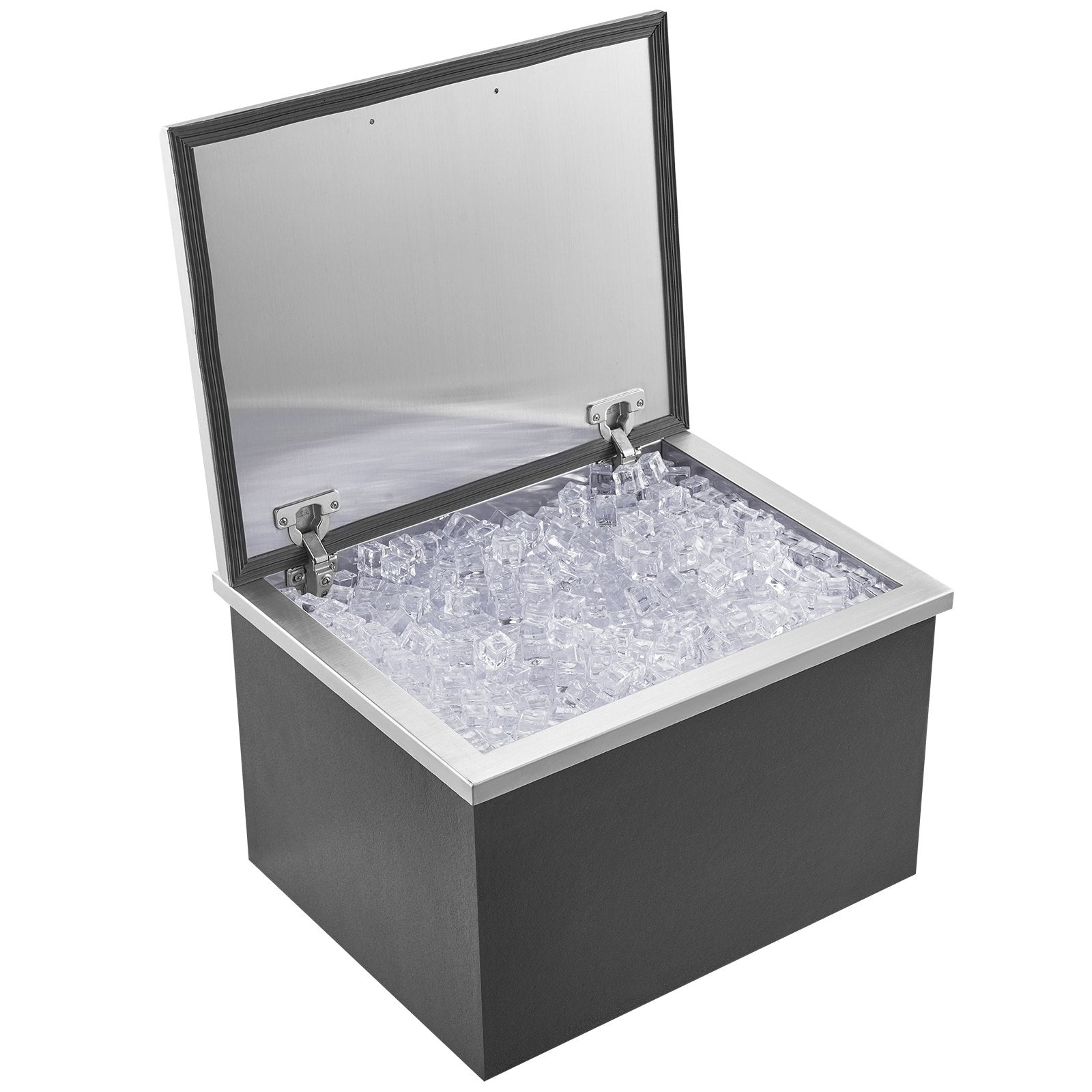 Drop In Ice Chest, 20'L X 16'W X 13'H Stainless Steel Ice Cooler, Commercial Ice Bin With Hinged Cover, 40 Qt Outdoor Kitchen Ice Bar, Drain-pipe And Drain Plug Included, For Cold Wine Beer