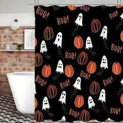 1PCS Halloween Cartoon Pumpkin Flower Print Shower Curtains Set, Waterproof Shower Curtain With Hooks, Bathroom Decor, Shower Curtain Sets For Bathrooms