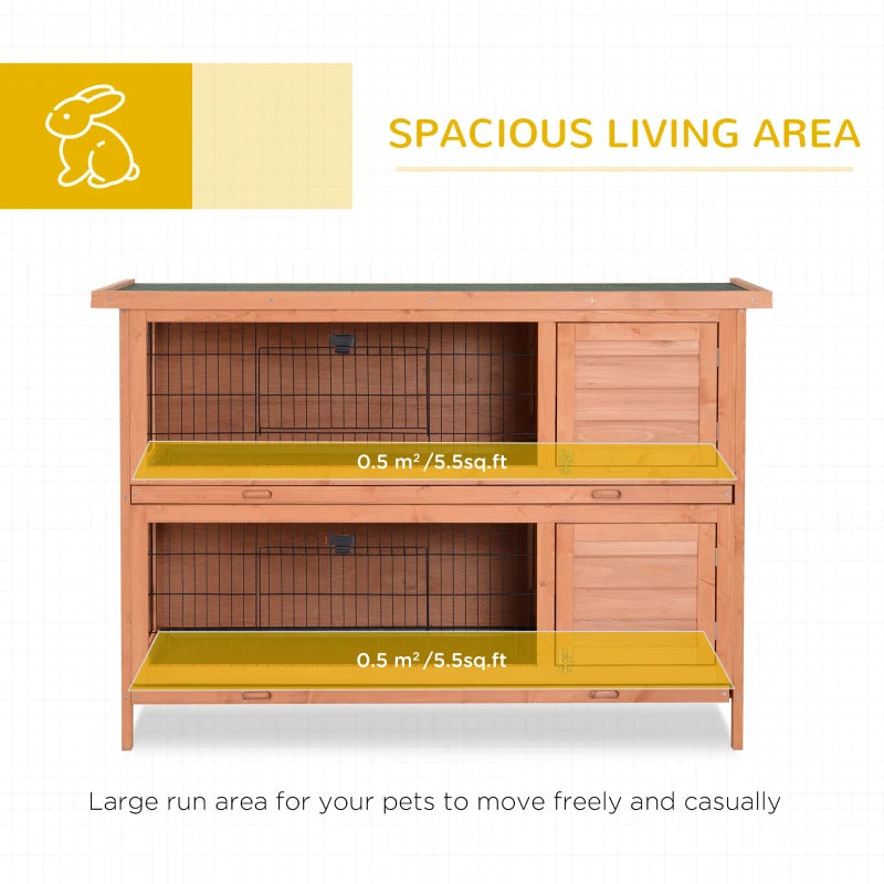 2-Story Large Rabbit Hutch Bunny Cage Wooden Pet House Small Animal Habitat With Lockable Doors, No Leak Tray And Waterproof Roof For Rabbits, Chickens, Ducks, Outdoor Indoor Natural