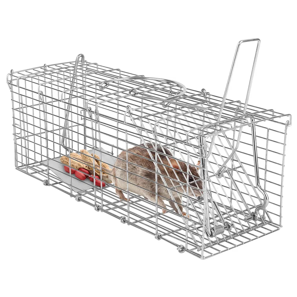 Foldable Rat Trap Cage Humane Live Rodent Trap Cage Galvanized Iron Mice Mouse Control Bait Catch With Detachable L Shaped Rod