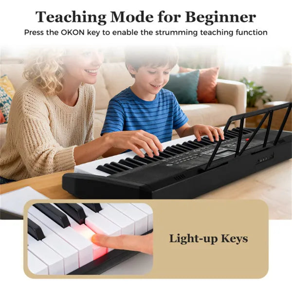 Black 61-Key Digital Piano Keyboard With Light-Up Teaching Mode, 200 Rhythms & Dual Keyboard Function For Beginners