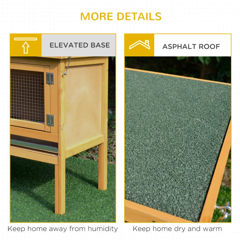 PawHut Wooden Rabbit Hutch Bunny Cage With Openable Waterproof Roof, No Leak Tray Solid Fir Wood Build For Rabbits, Chickens, Ducks