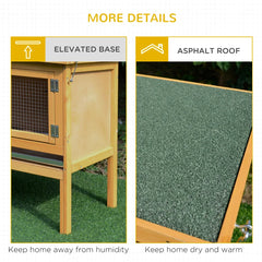 PawHut Wooden Rabbit Hutch Bunny Cage With Openable Waterproof Roof, No Leak Tray Solid Fir Wood Build For Rabbits, Chickens, Ducks