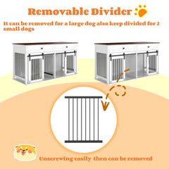 63'' Large Dog Crate Furniture For Double Dog, Wooden Dog Kennel With 2 Drawers,Divider And Sliding Door, Water Resistant Indoor Pets Furniture Style Double Dog Crates