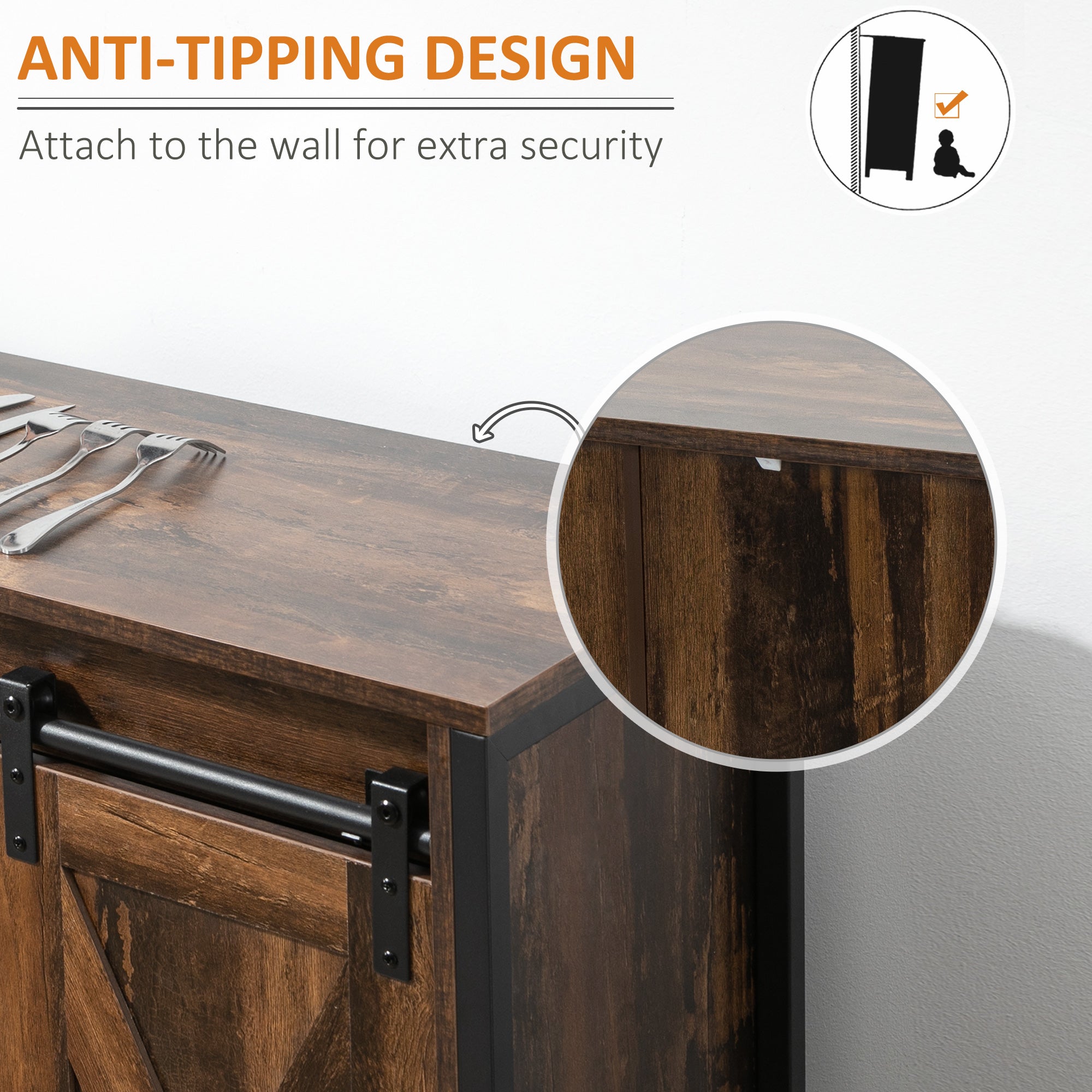 Buffet Cabinet Kitchen Sideboard with Sliding Barn Doors, Brown