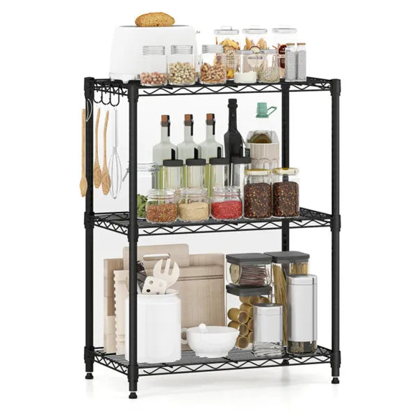 3-Tier Industrial Bookshelf With Anti-Falling Guardrails, 33 LBS Per Shelf Storage Organizer - Black