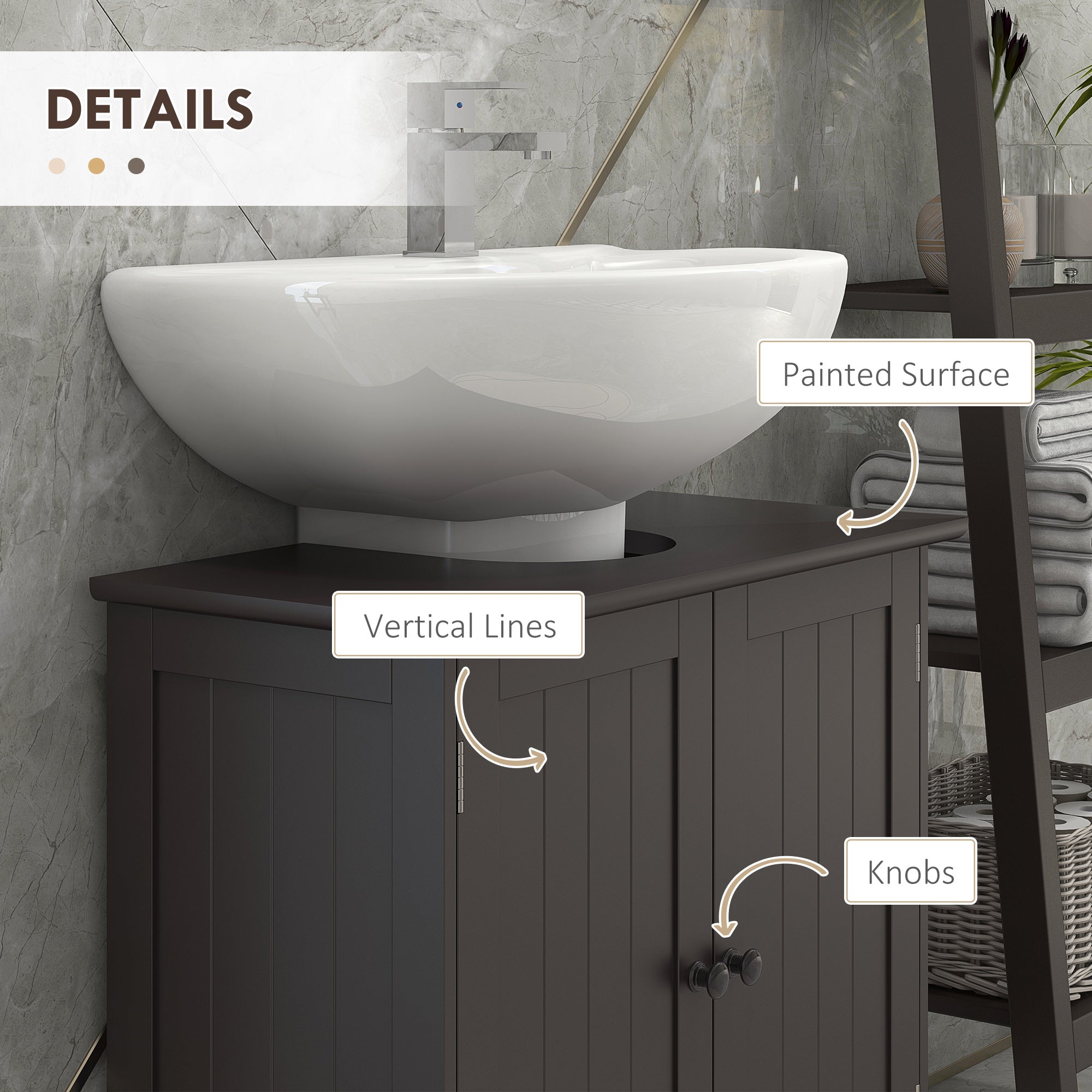 Bathroom Vanity Cabinet, Under Sink Bathroom Cabinet with 2 Doors and Adjustable Shelf, Coffee