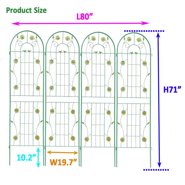 4 Pack Metal Garden Trellis 71" X 19.7" Rustproof Trellis For Climbing Plants Outdoor Flower Support