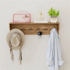 Wall Mount Coat Rack With Shelf - 31.5"x5.5"x8", 6 Hooks & 110LBS Capacity (Natural)