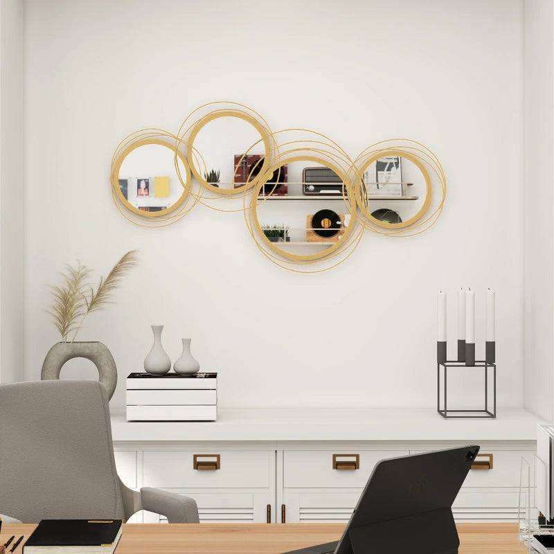 Ircle Mirror For Wall, Modern Metal Wall Art For Living Room, Bedroom And Dining Room, Gold