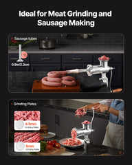 Manual Meat Grinder, All Parts Stainless Steel, Hand Operated Meat Grinding Machine With Tabletop Clamp, 2 Grinding Plates & Sausage Stuffer, Ideal For Home Kitchen Restaurant Butcher’s Shop