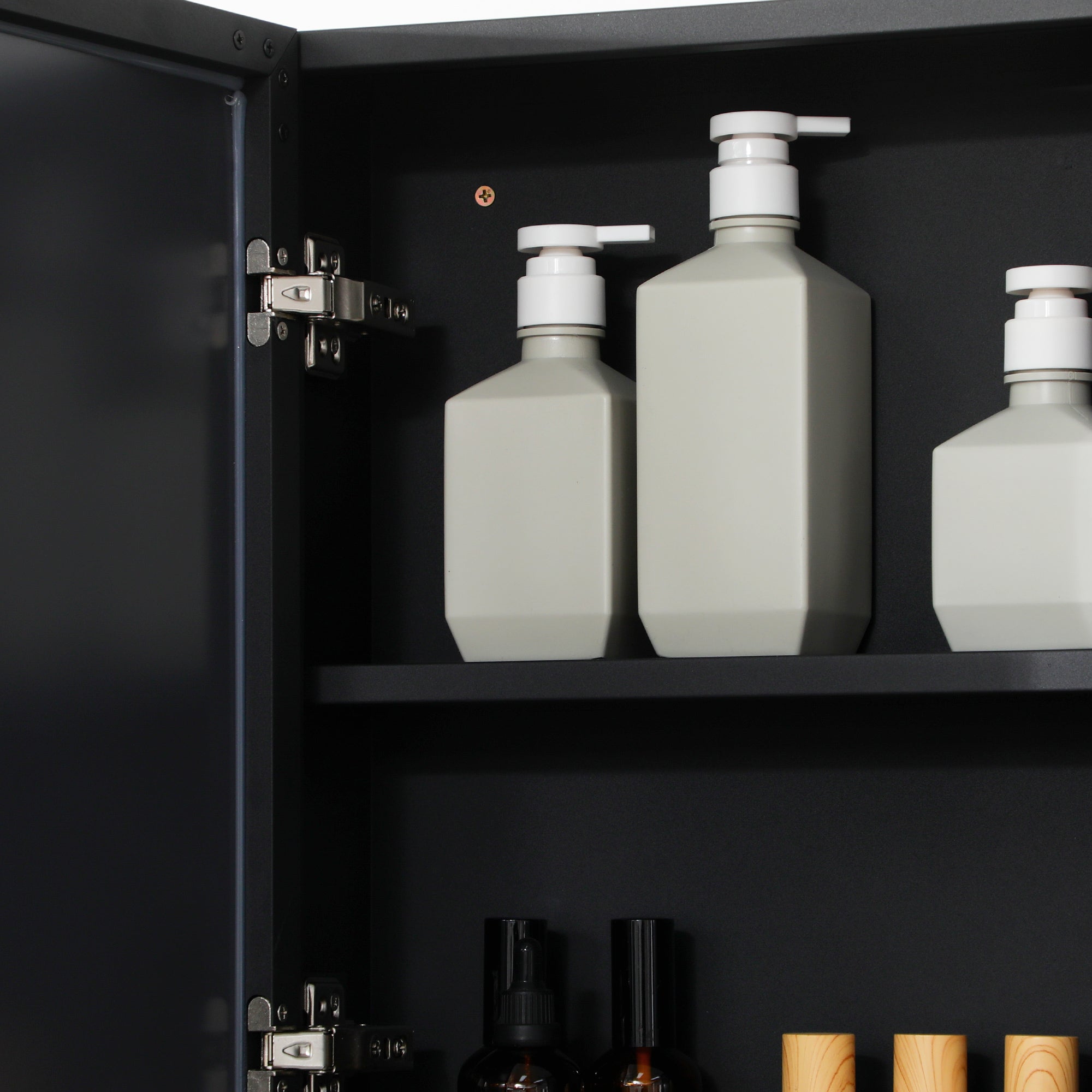 Wall-Mounted Medicine Cabinet, Bathroom Mirror Cabinet with Double Doors and Storage Shelves, Black