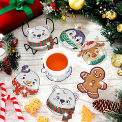 6 Pcs Chirstmas Cartoon Diamond Art Painting Acrylic Garden Stake Craft Ornaments Kits Keychains Refrigerator Fridge Magnets Accessories DIY Full Drill Diamonds Pendants Decor For Xmas Decor