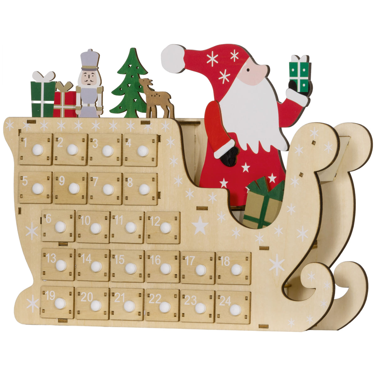 Wooden Christmas Advent Calendar with 24 Countdown Drawers, Reusable Holiday Decor Xmas Gift for Kids Adults, Natural