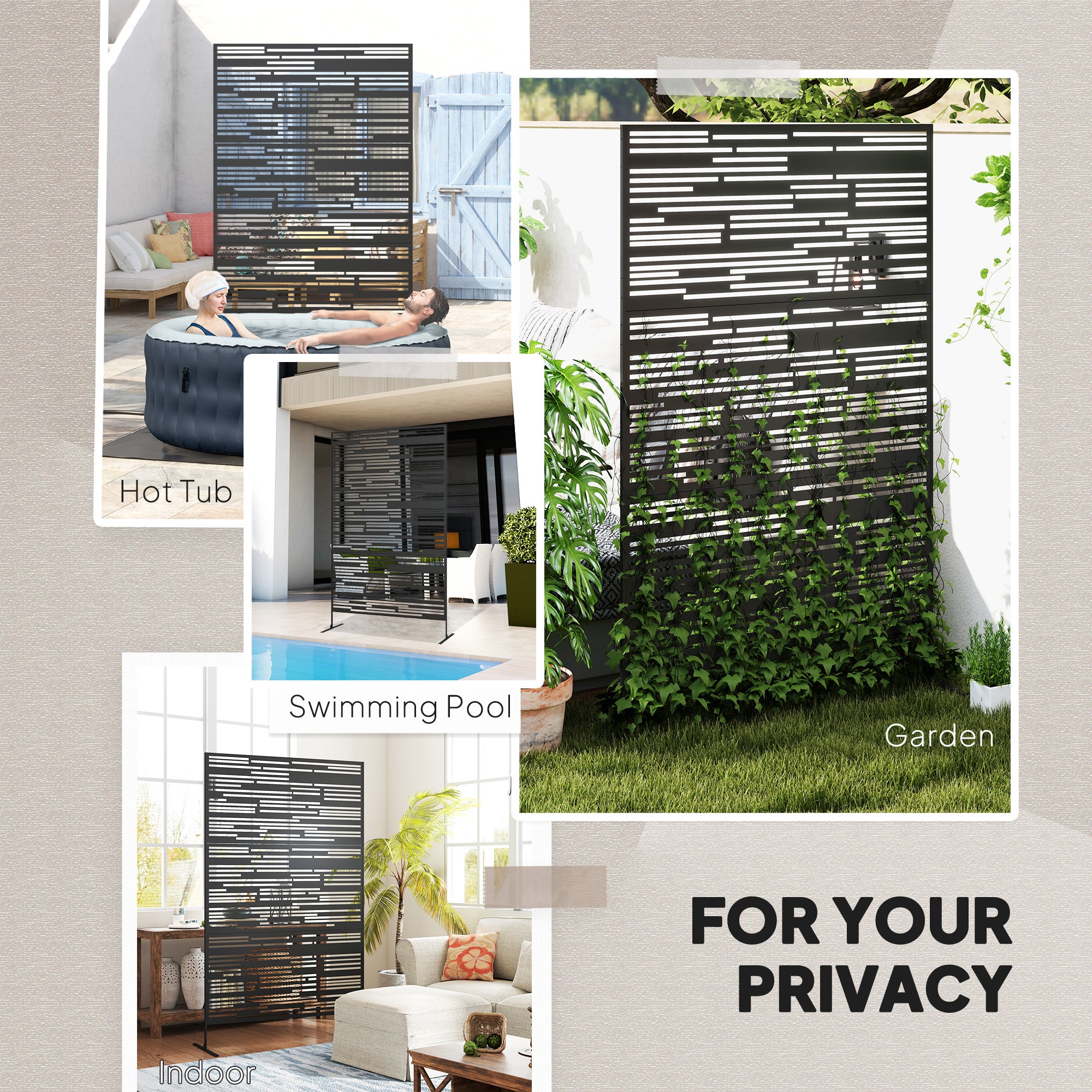 78 H X 48 W Metal Outdoor Privacy Screen, Freestanding Decorative Privacy Fence Screen For Balcony, Black