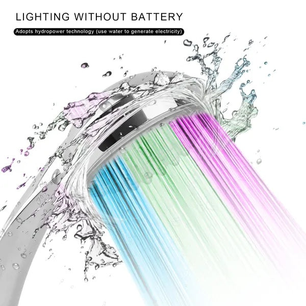 LED Shower Head Handheld Color-Changing Automatically Hydropower Without Batteries