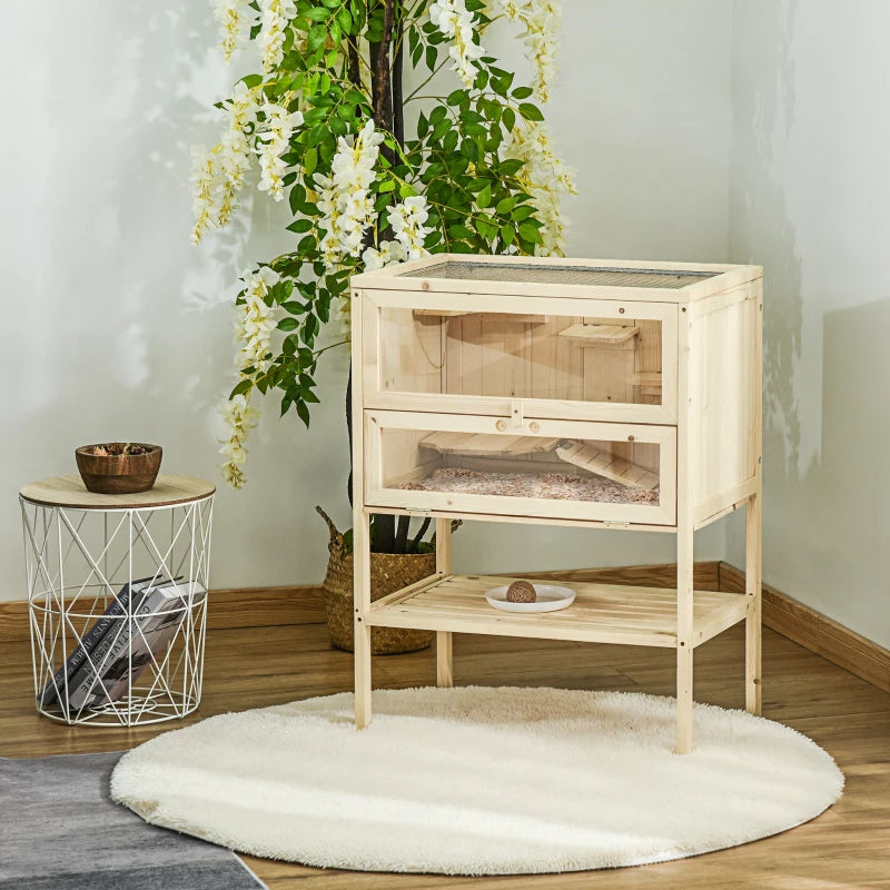 3-Tier Wooden Hamster Cage Mice And Rat Cage Small Animals Hutch With Openable Top, Front Door, Shelf, Natural Wood