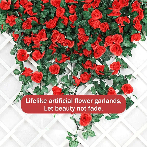 1Pc 16 Heads Artificial Rose Vine Fake Flower Garland Faux Silk Floral Hanging Ivy For Wedding Arch Party Ceremony Background Wall Garden Outdoor Decor 7.5Ft