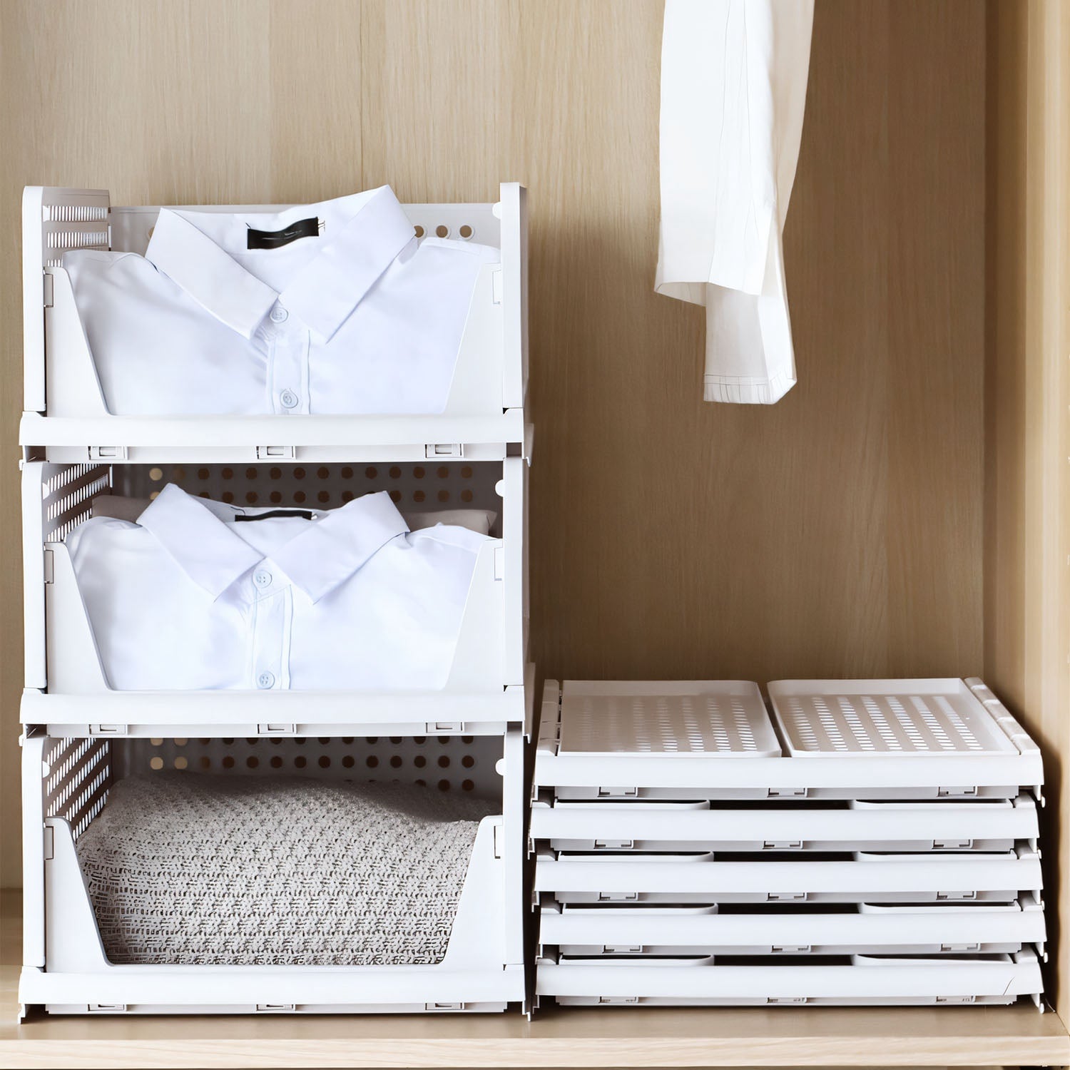 4 Packs Plastic Storage Box With Slide Rail Stackable  For Living Room Bedroom Wardrobe Fedex Shipping