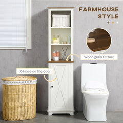 Farmhouse Bathroom Cabinet, Tall Storage Cabinet with Door and Adjustable Shelves, 15.5" x 11.75" x 63", White