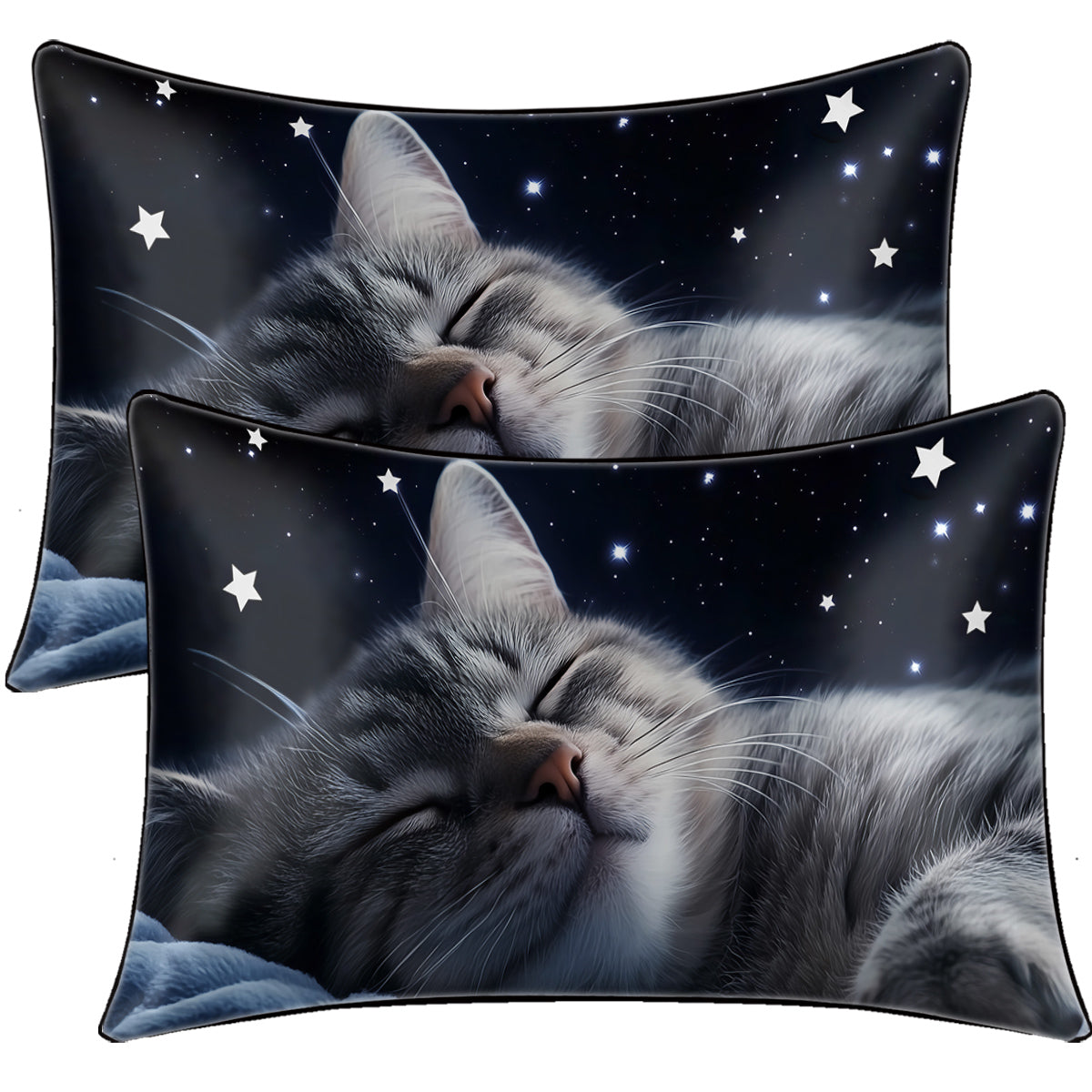 2 Pcs Cats And Starry Sky Art Bedroom Satin Print Soft Skin Friendly Pillowcases Suitable For All Seasons
