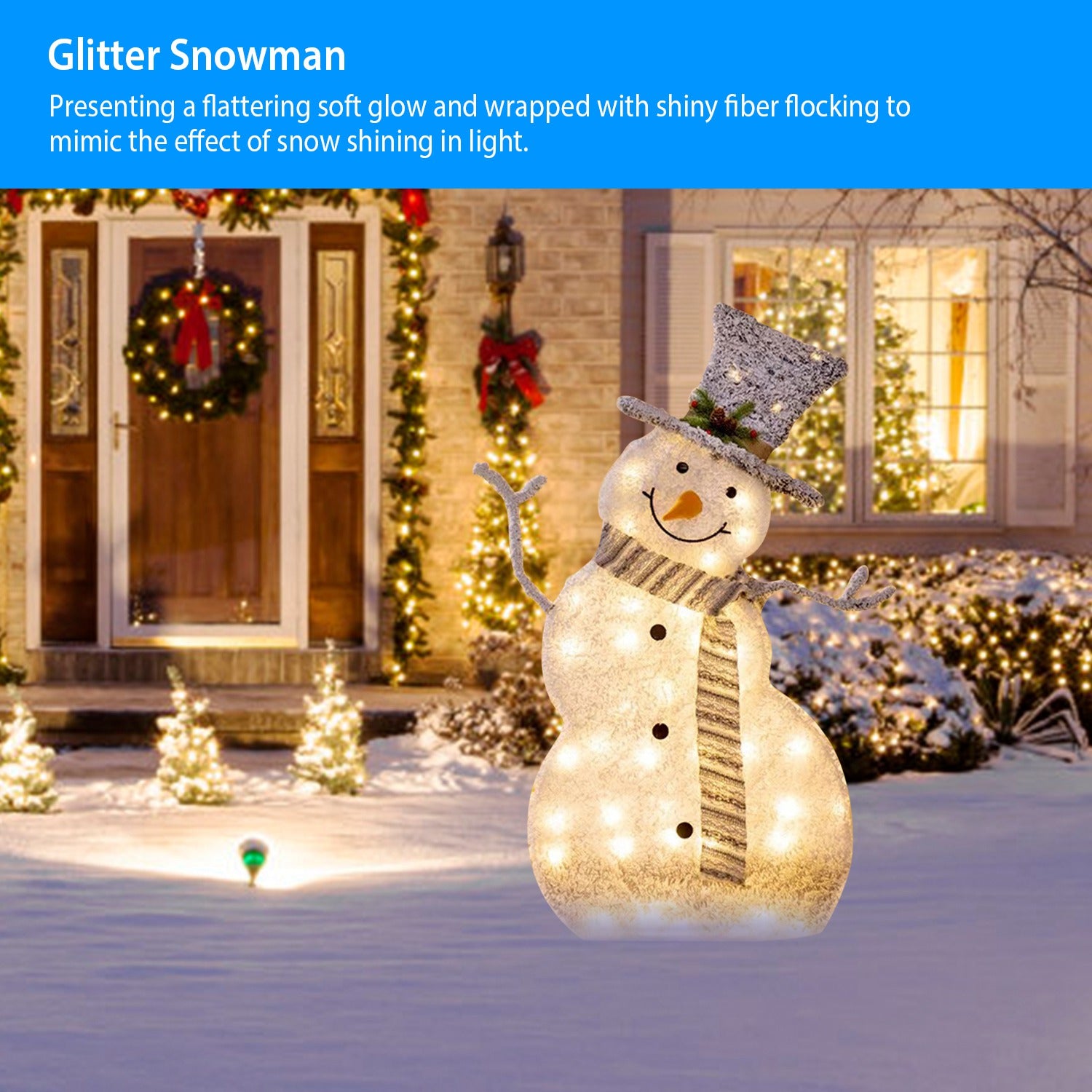 1Pc LED Christmas Snowman Decoration Light Collapsible Battery Operated Lighted Snowman Indoor Outdoor Garden Light With Removable Hands Scarf