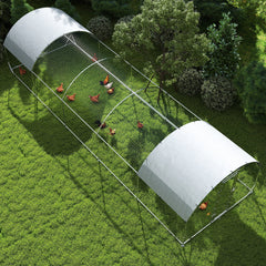 Large Metal Chicken Coop with Waterproof and Anti-UV Cover for Yard, Outdoor, Duck, Rabbit, 9.2' x 31.2' x 6.5'