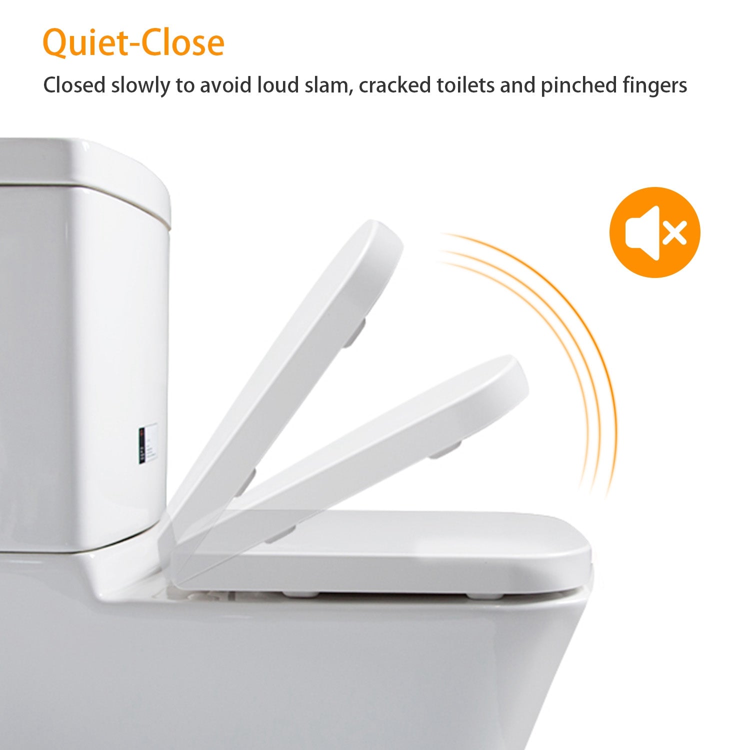 Square Toilet Seat With Grip-Tight Seat Bumpers Heavy-Duty Quiet-Close Quick-Release Easy Cleaning White