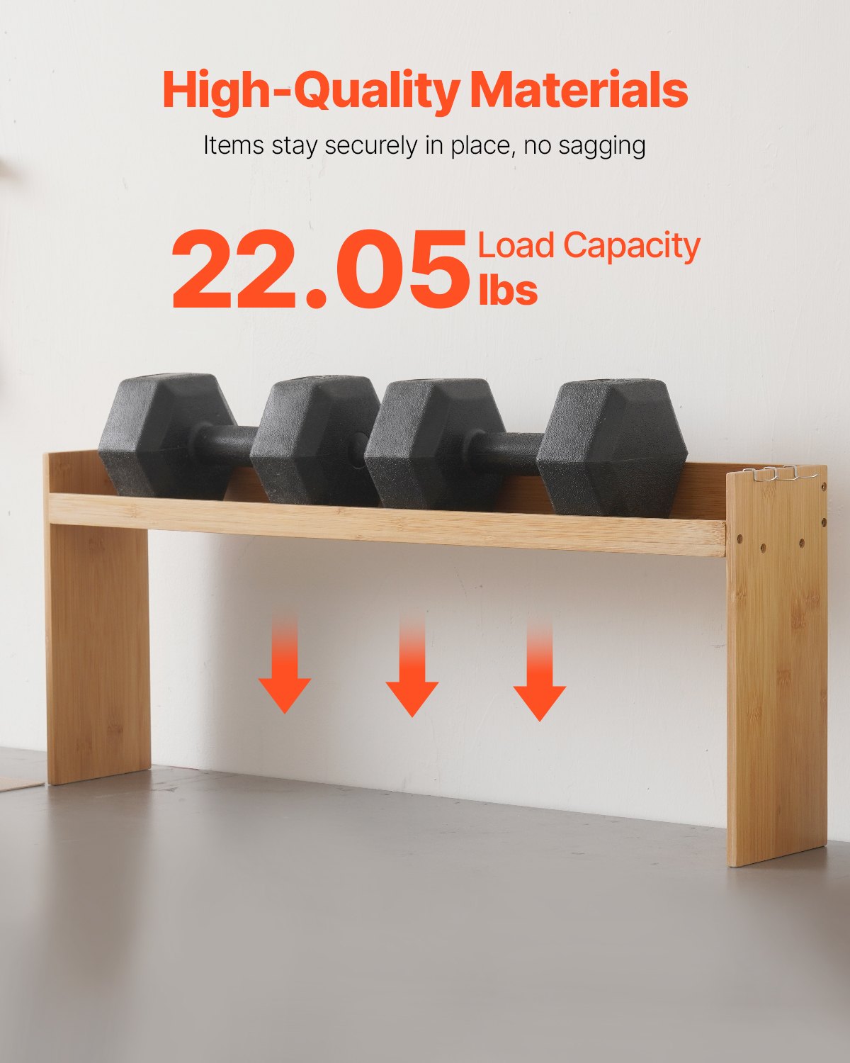 Over The Stove Spice Shelf Spice Rack Kitchen Organizer 32.6x13in Bamboo 6 Hooks