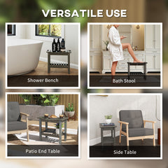 HDPE Shower Bench, Waterproof Shower Stool with Handle, Storage Shelf, Non-Slip Pads for Indoor Outdoor, Dark Gray