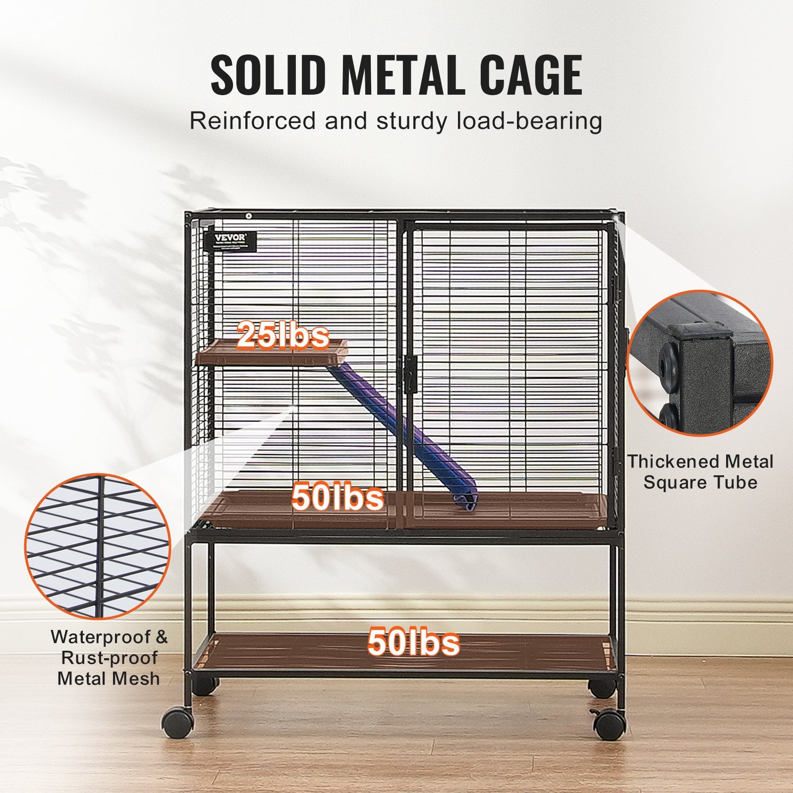 36' Metal Small Animal Cage 2-Tier Rolling Ferret Cage With Tray A Ramp