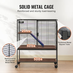 36' Metal Small Animal Cage 2-Tier Rolling Ferret Cage With Tray A Ramp