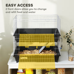 2-Tier Small Animal Cage with 2 Doors, Trays, Dish, Bottle, and Ramp for Bunny, Ferret, Chinchilla, Black