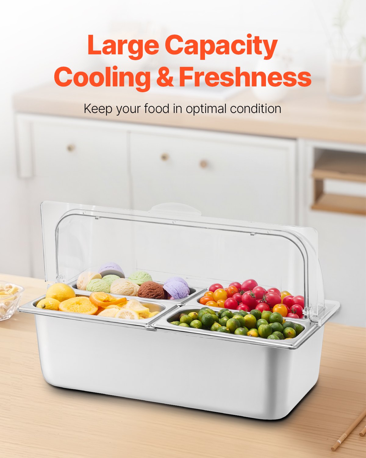 Countertop Food Serving Display Container 4 Pan Condiment Dispenser With Lid
