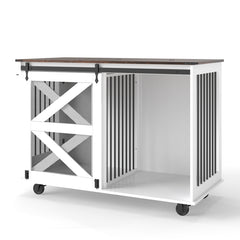 47.2" Mobile Dog Crate With Flip-Top Feeding Door, Dual-Access & 5 Caster System (2 Locking), Side Hooks - Multi-Functional Pet Kennel,double Dog Crate Furniture