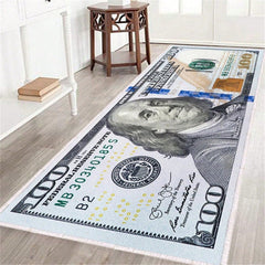 One Hundred Dollar Design Area Rug, Currency Inspired Non-Slip Carpet For Living Room & Entryway